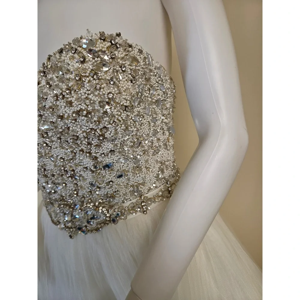 Maggie Sottero Haute Couture Beaded Tulle Wedding Dress Ball Gown Ivory Size 6 - Picture 7 of 16